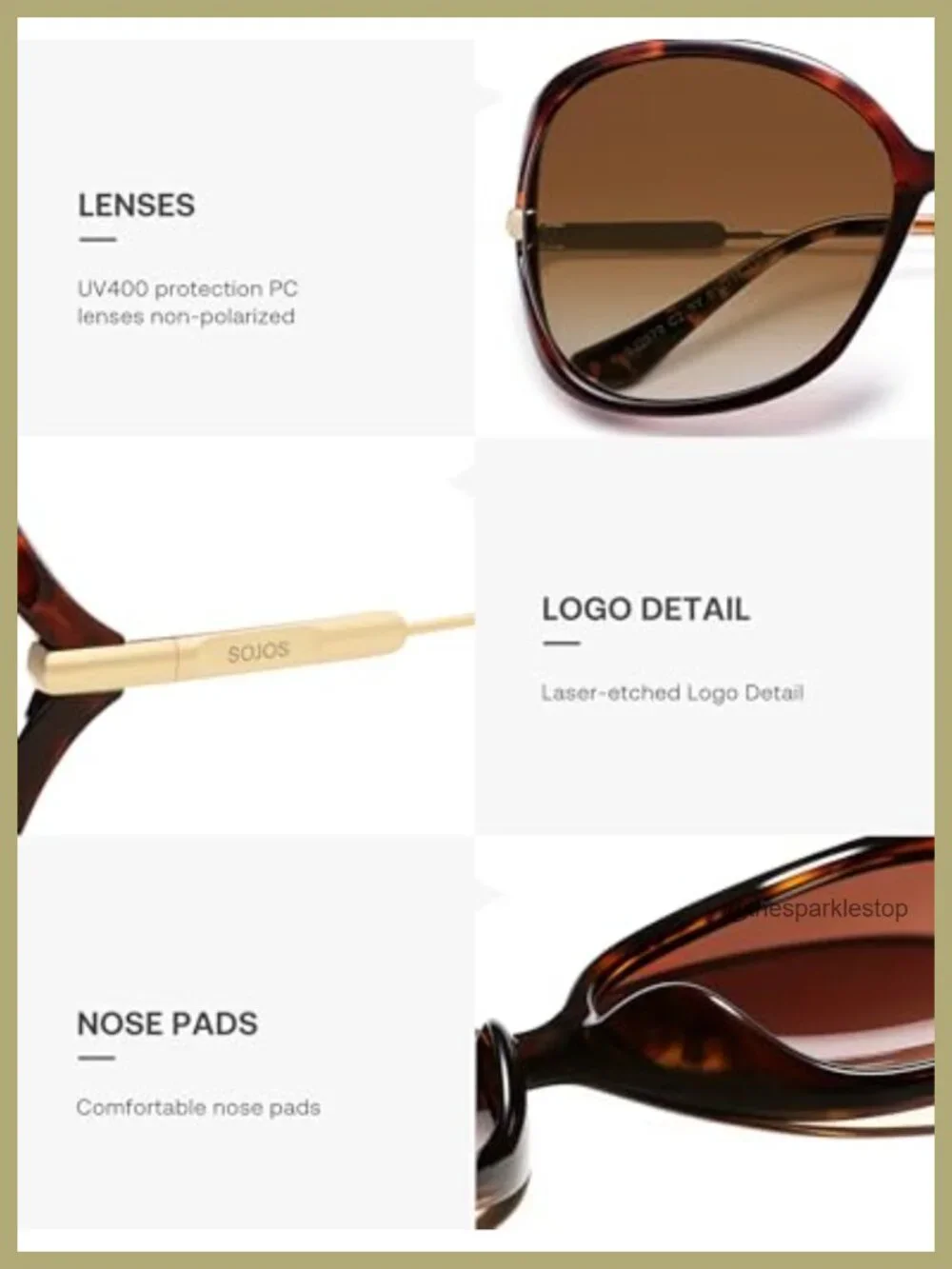 Oversized Butterfly Sunglasses UV400 Protection with Gold Arms